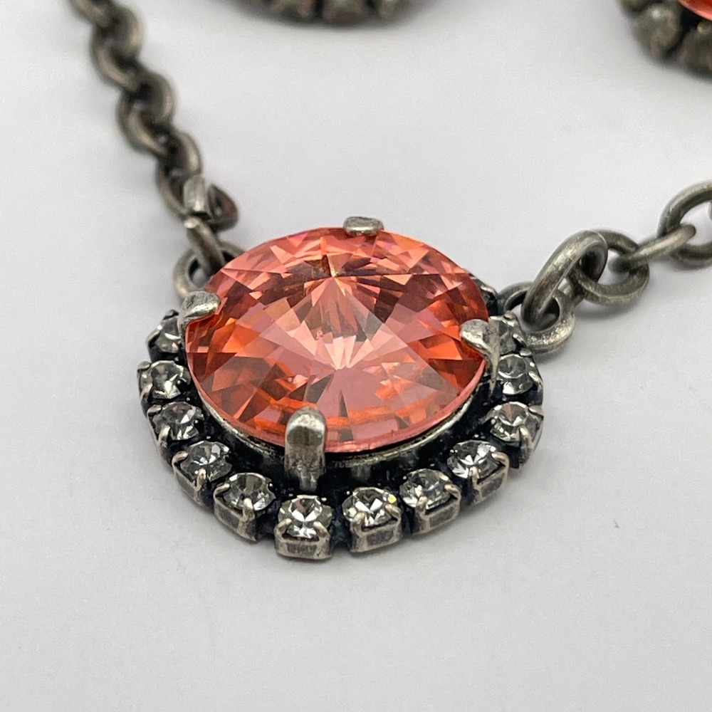 Peach Rivoli Sparkling Rhinestone Necklace Earring Set Similar to Sabika - Picture 7 of 11